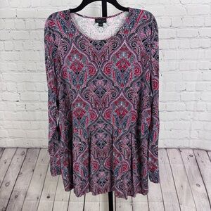 J. Jill Wearever Collection Medallion Print Peplum Long Sleeve Tunic Size XL